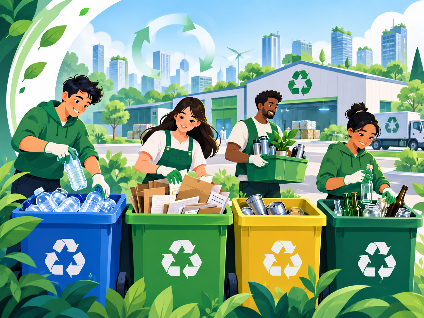Personas clasificando materiales reciclables